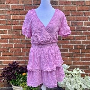 Lilac Babydoll Dress Tiered/Layered Ruffle Dress Purple/Pink Size M Lace Detail